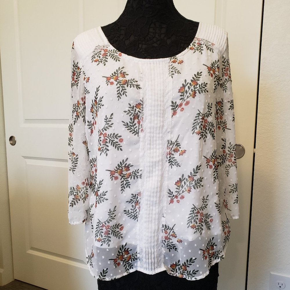 LC Lauren Conrad White Floral Blouse